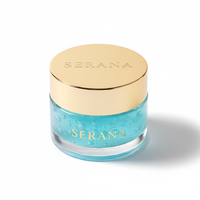Blue jar with gold lid labeled 'Serana' on a white background